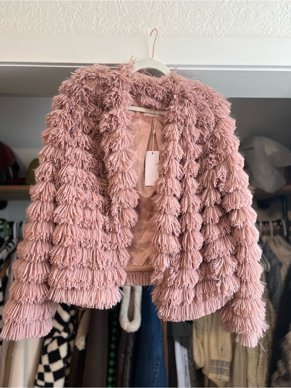 Prism mauve faux fur fringe jacket. - Picture 4 of 5